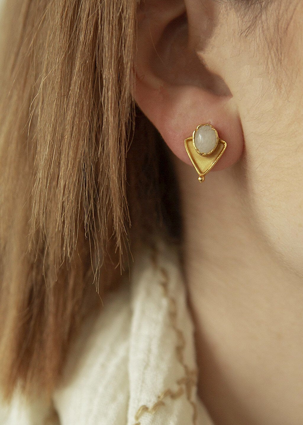 Moonstone triangle studs