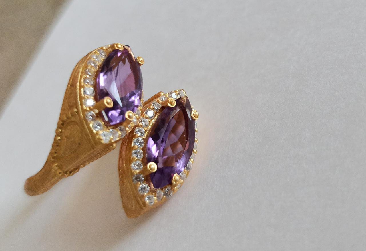 Amethyst silver gold plated ring