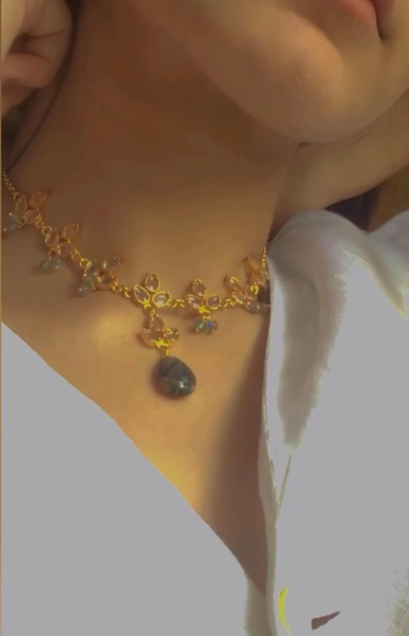 Crystal labrodorite chain necklace