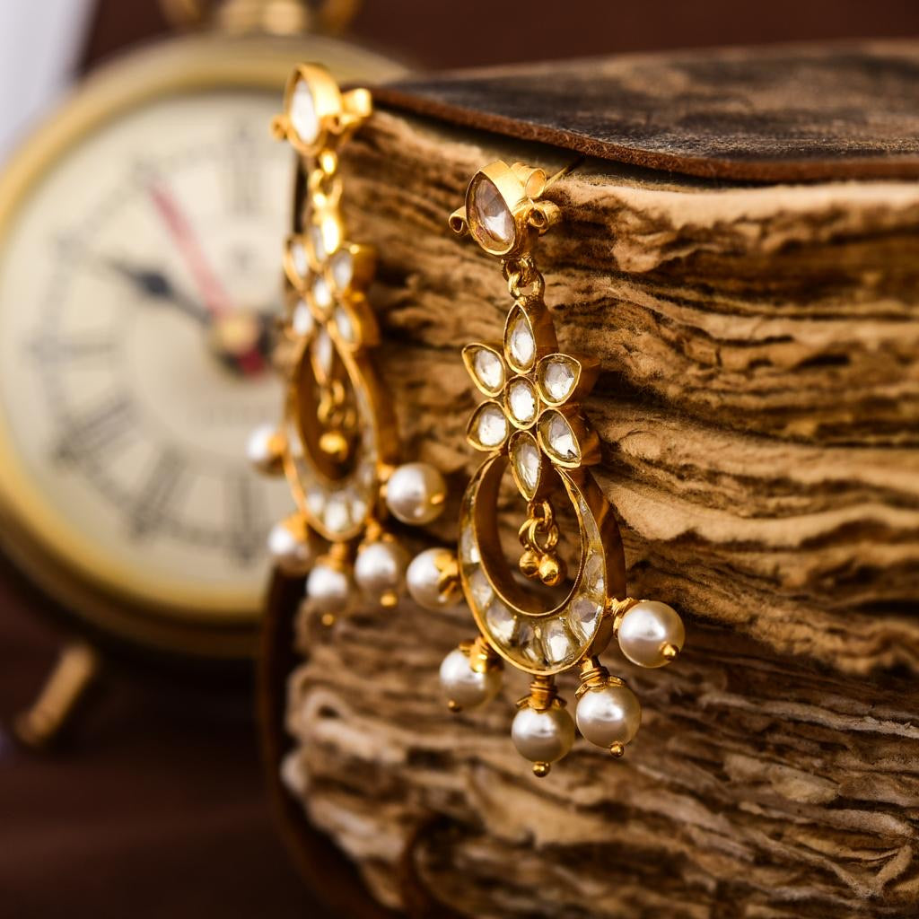 Chand hoops jadau with pearls