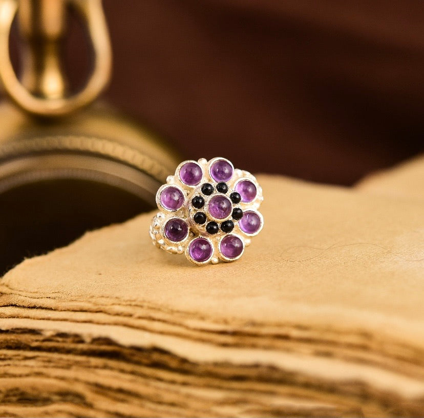 Amethyst black onyx ring