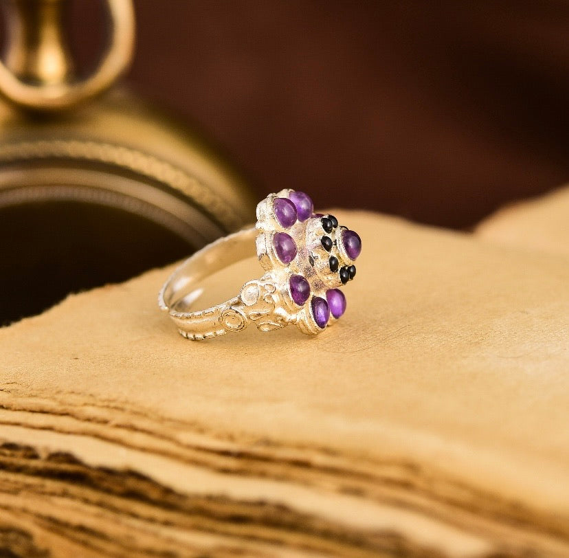 Amethyst black onyx ring