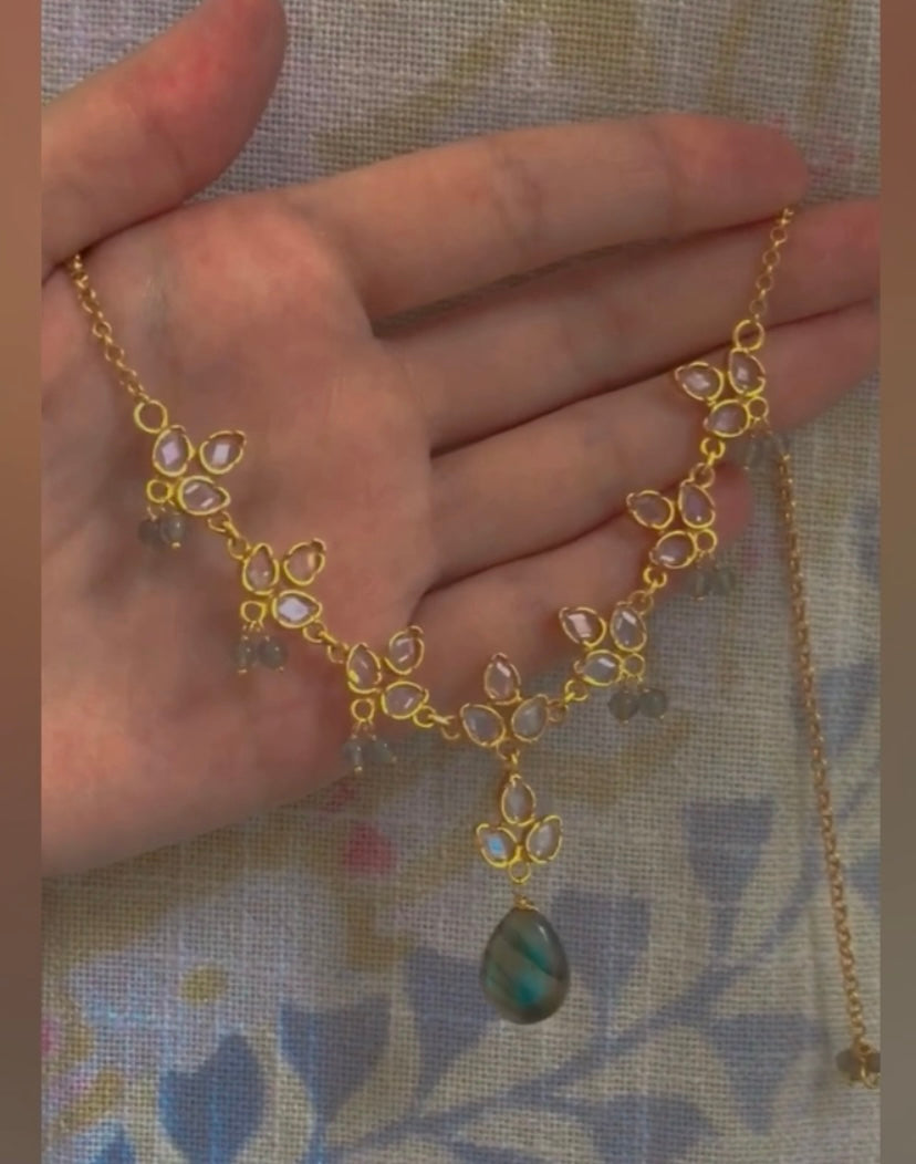 Crystal labrodorite chain necklace