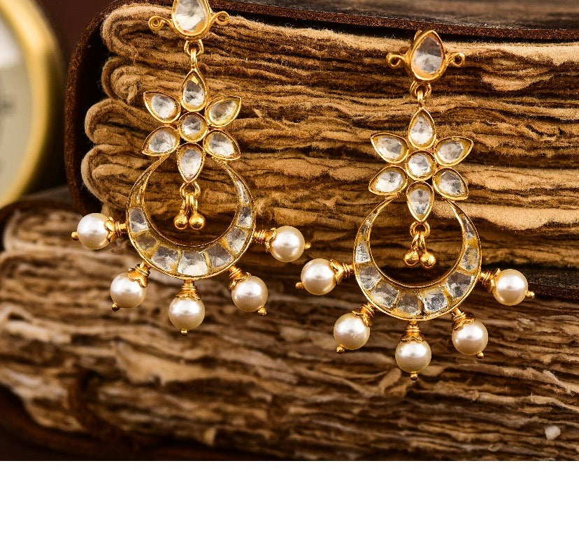 Chand hoops jadau with pearls