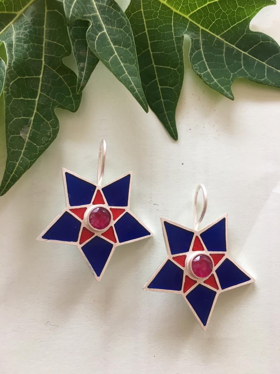 Enamel blue red sterling silver