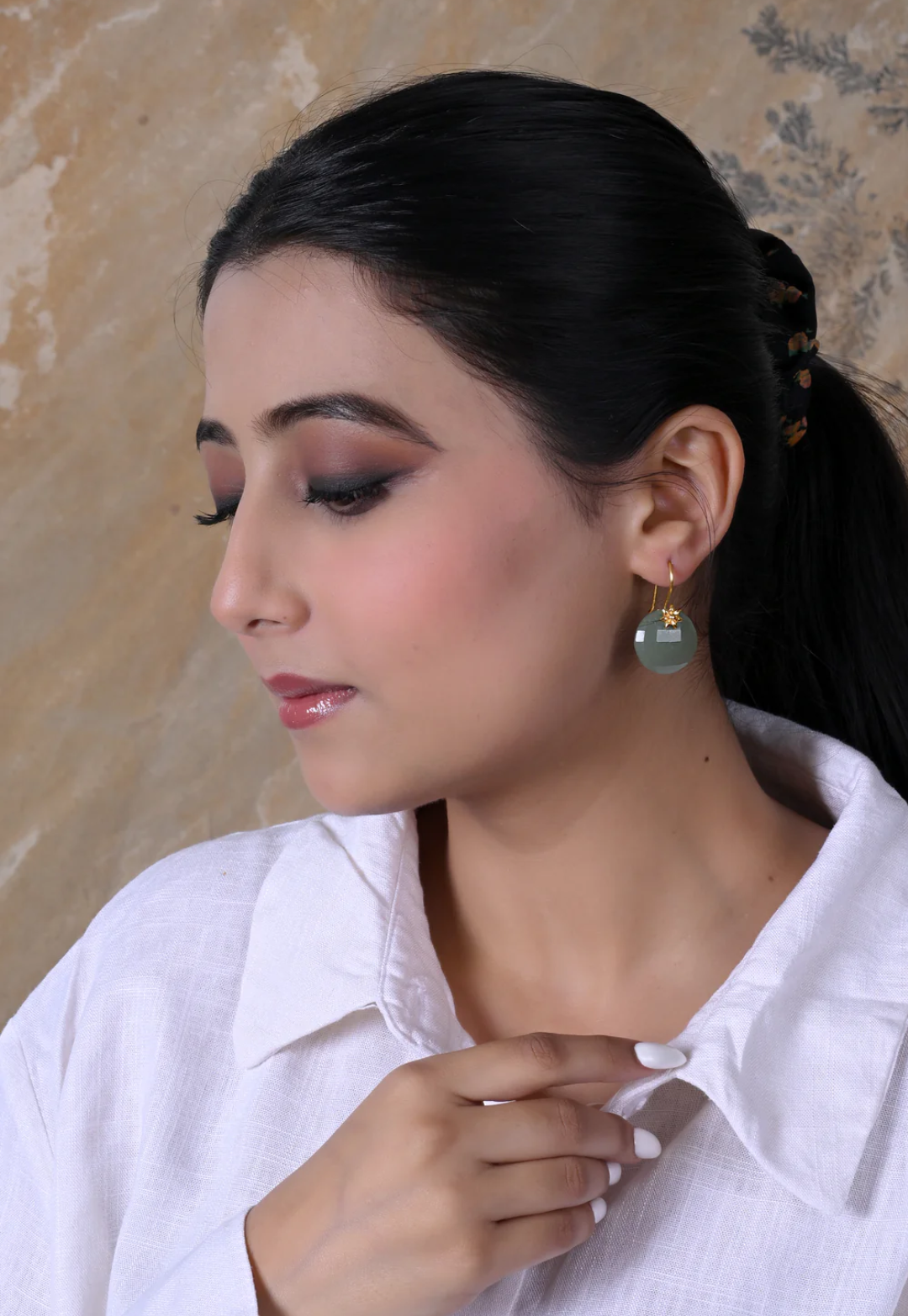 Surajmukhi earrings in 92.5 Sterling Silver, handcrafted and dipped in 1 micron Gold plating, grapes Aventurine earrings.