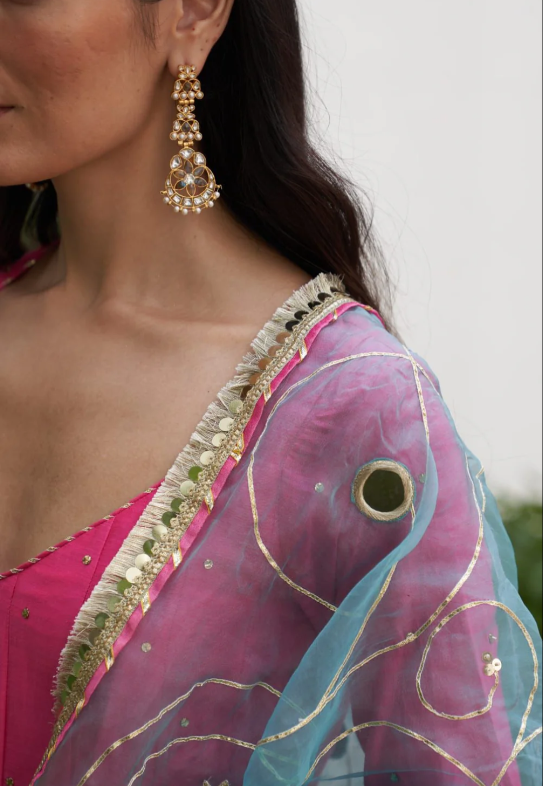 Labradorite Polki chandbali