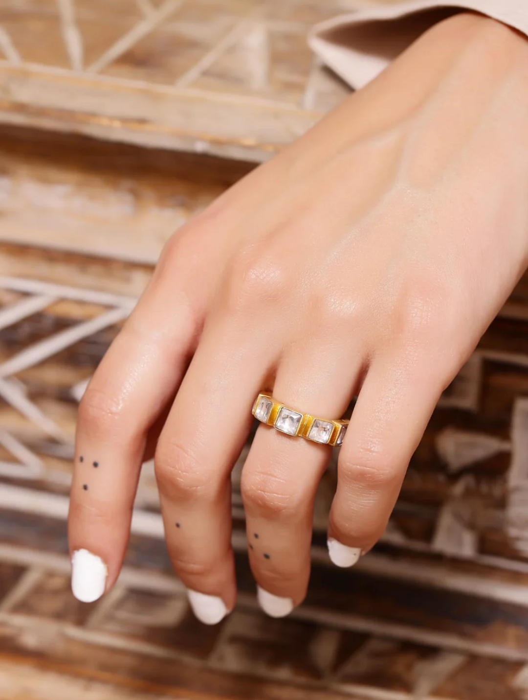 Chakor ring in 92.5 Sterling Silver handcrafted and dipped in 1 micron Gold plating with Jadau-Polki.