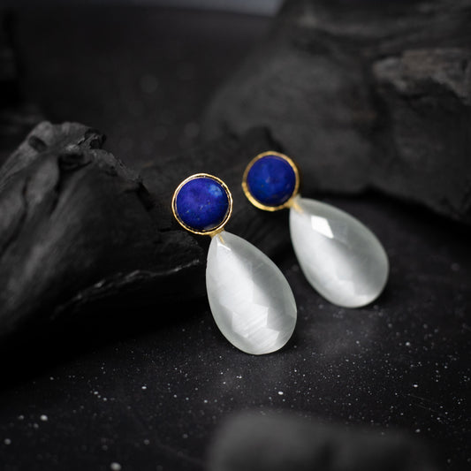 Lapis and moonstone long stud