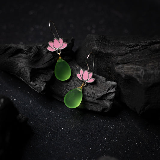 Enamel lotus earrings