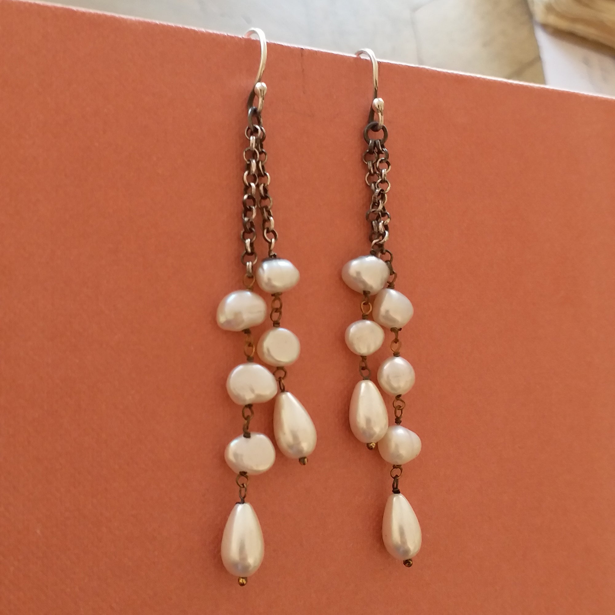 Pearl Drop Chain Earrings