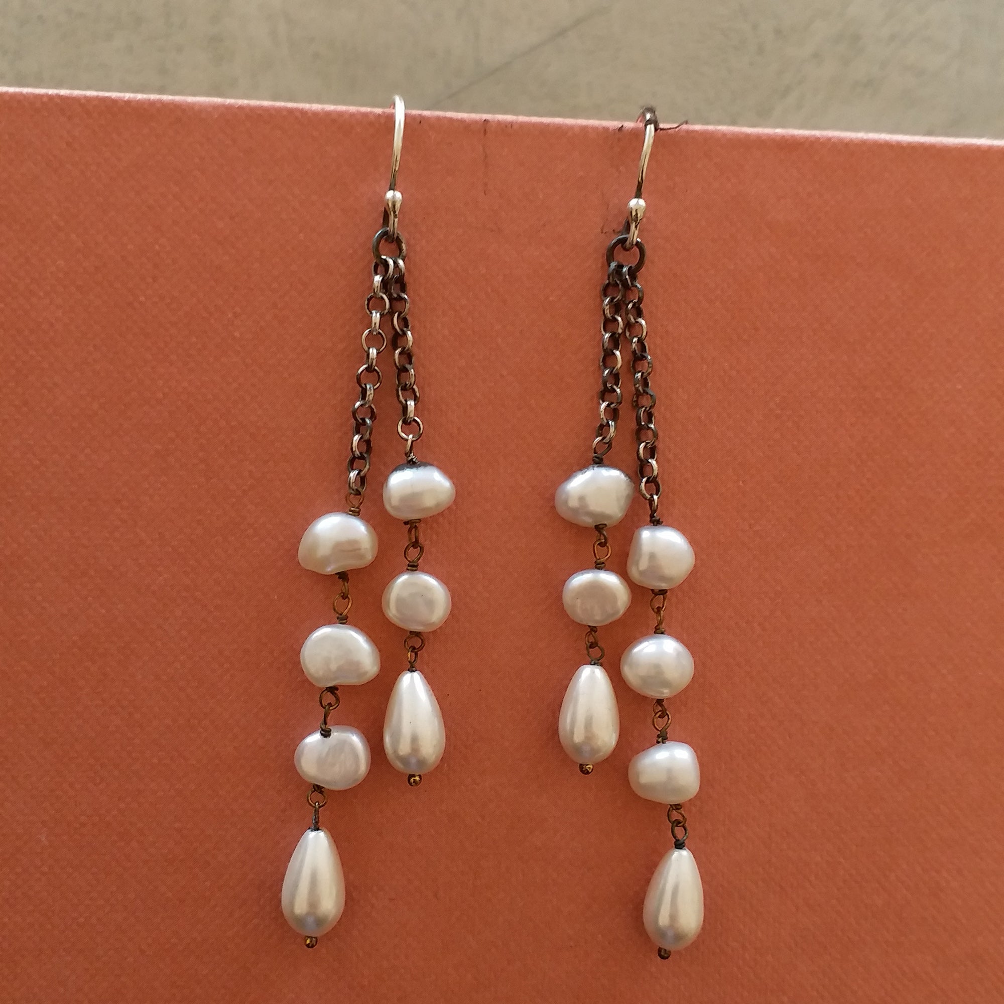 Pearl Drop Chain Earrings
