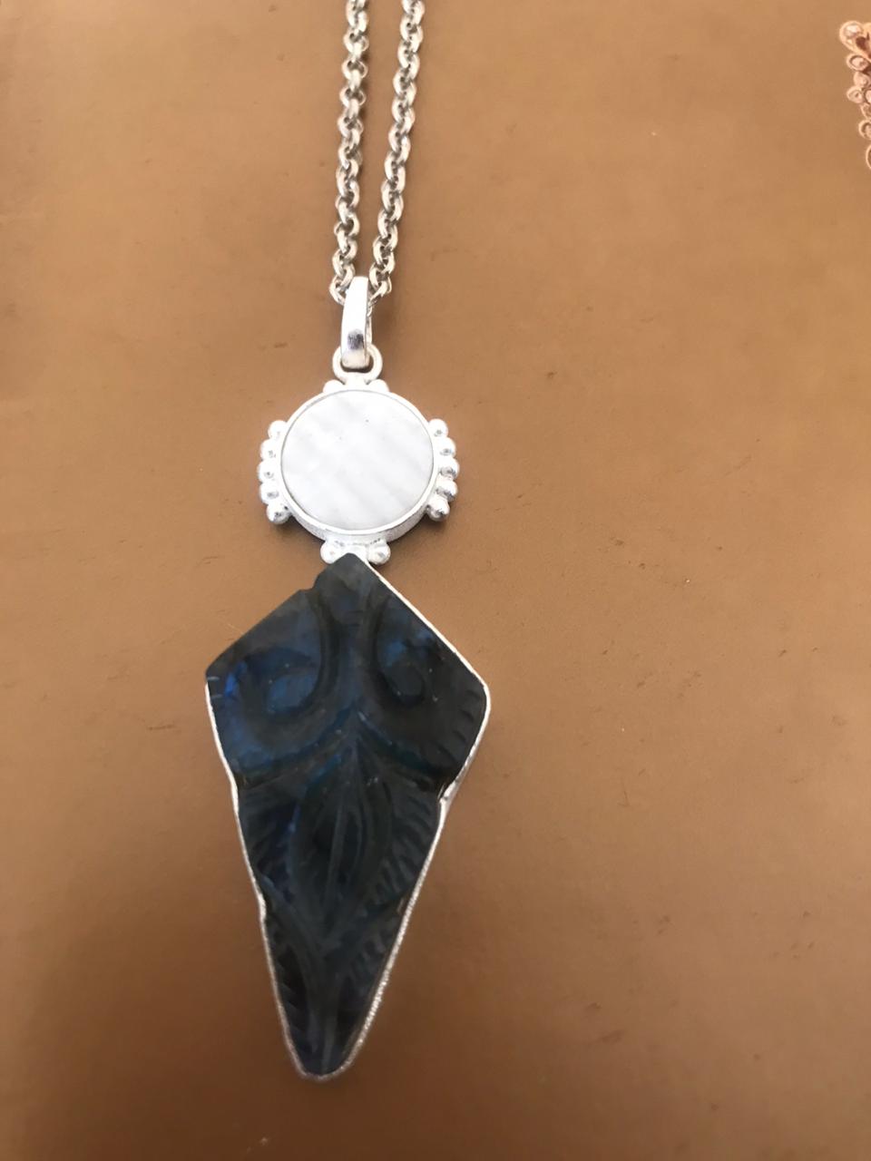 Beautiful Carved Labradorite Pendant Necklace