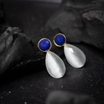 Load image into Gallery viewer, Lapis and moonstone long stud
