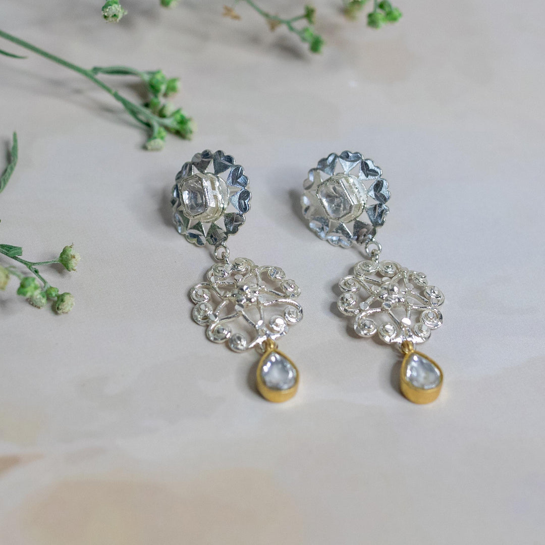 Two Tone Filligree Polki Earrings