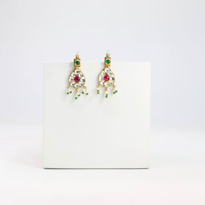 Sterling Silver Gold plated Jadau red green and Polki earrings
For indo Western look.