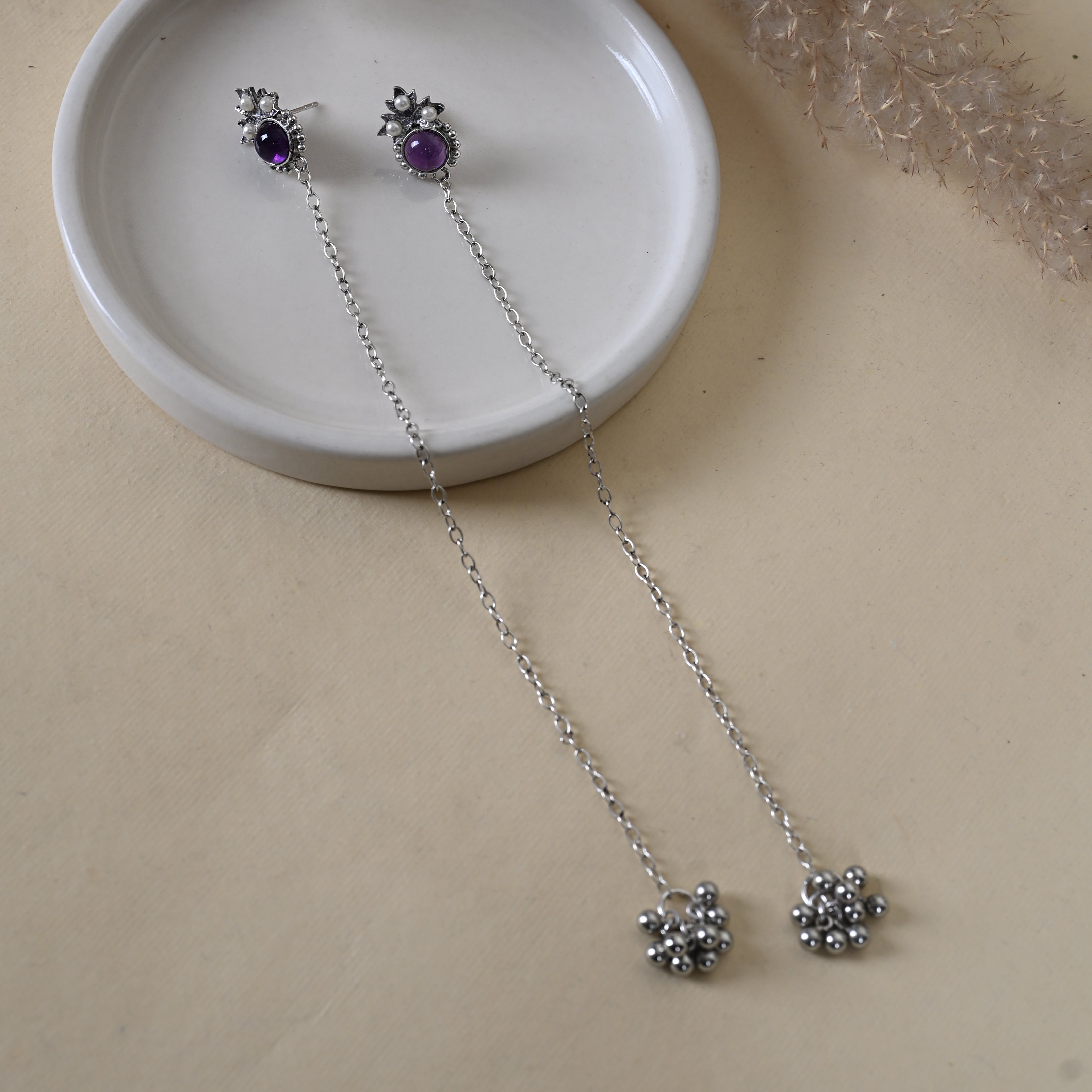 Silver Red Qz Dehjoor Earrings