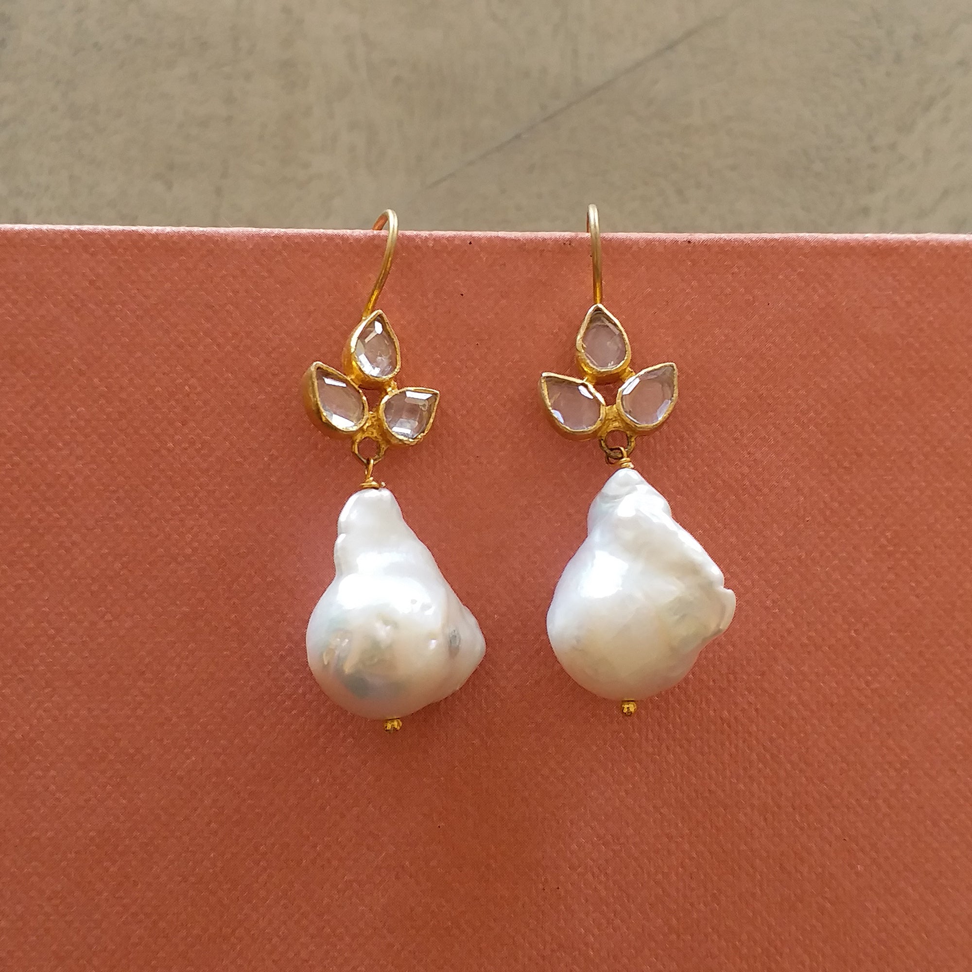 Baroque Pearl Floral Drop Earrings