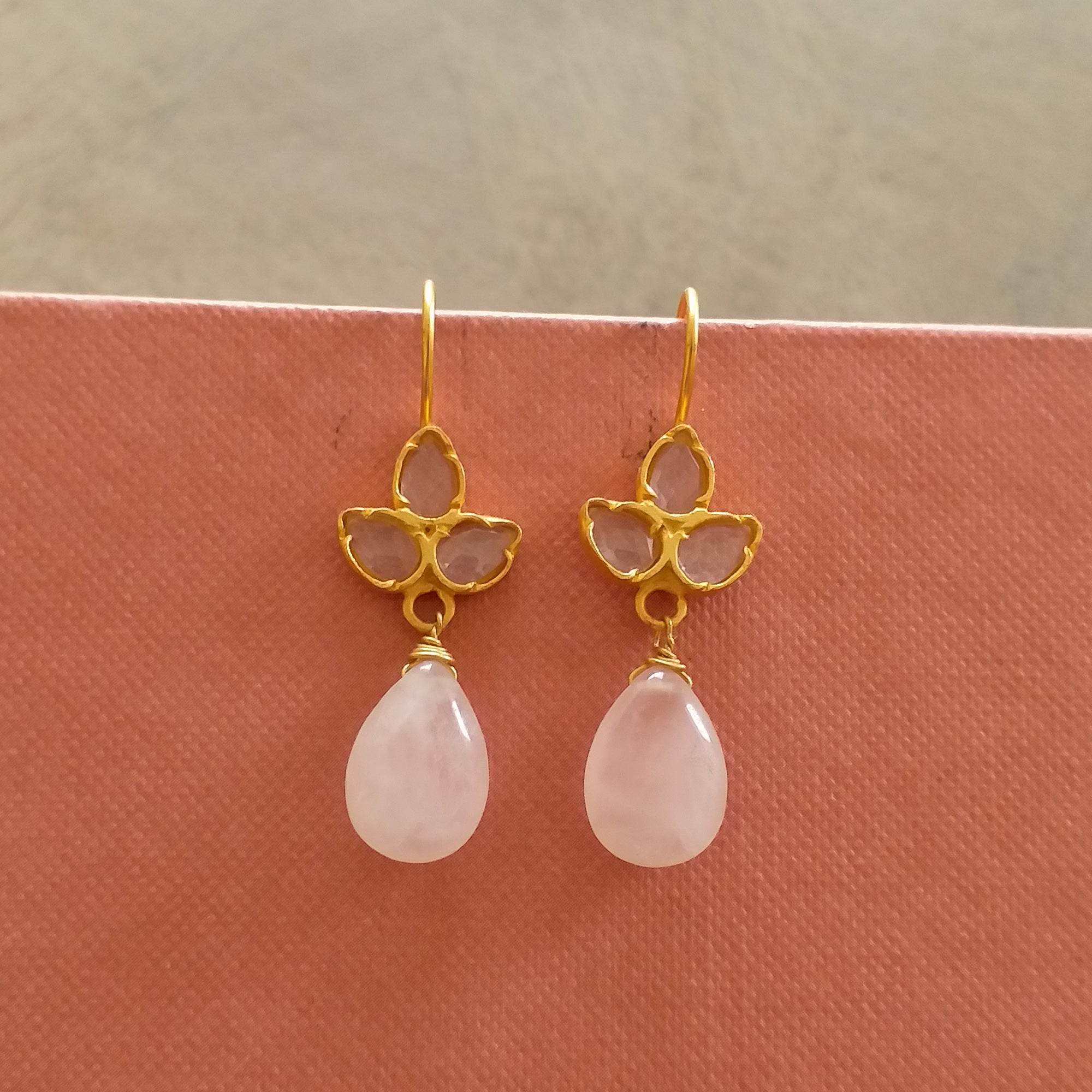 Pink Chalcedony Designer Hook Earrings