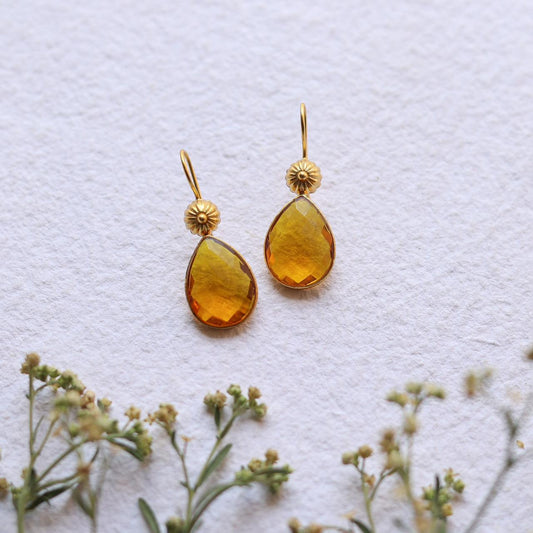 Sterling silver yellow quartz earrings