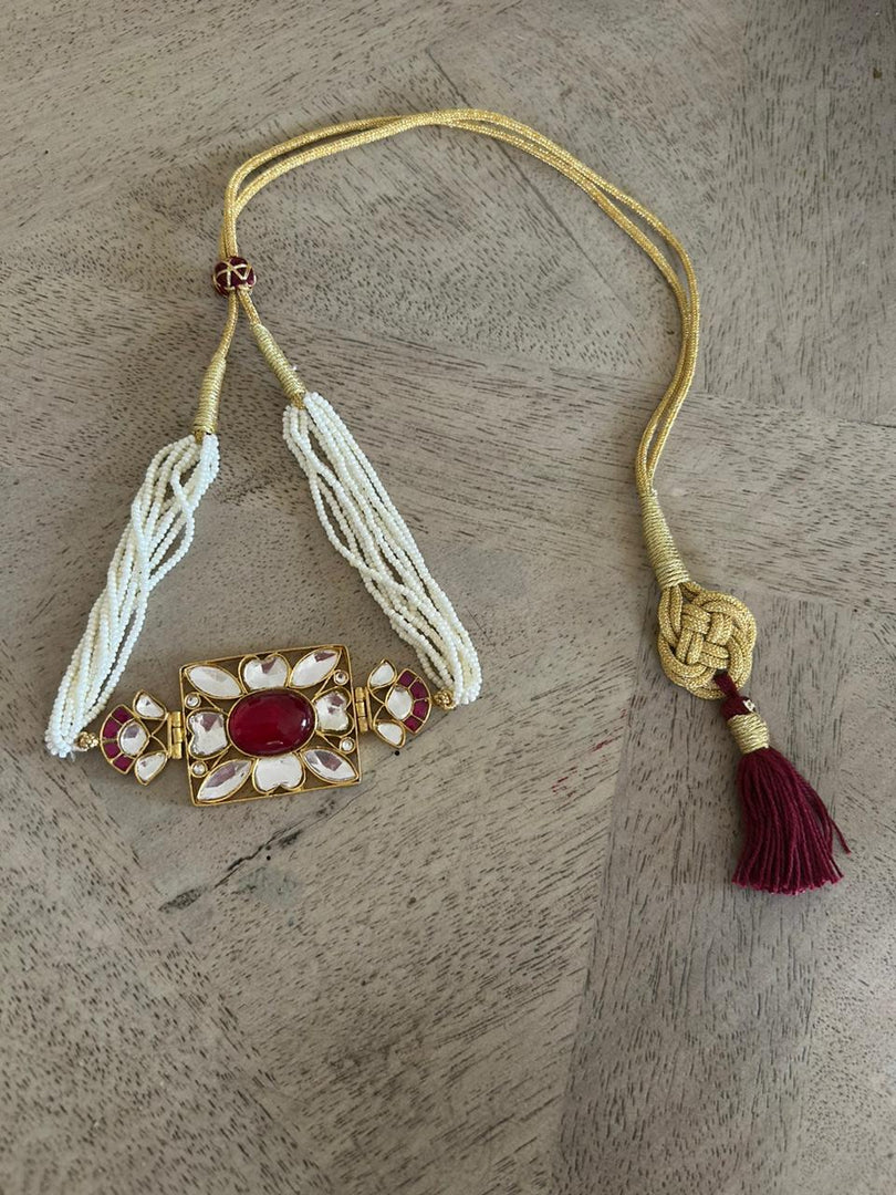 Chaukor choker Silver gold plated billor stones and faux pearls