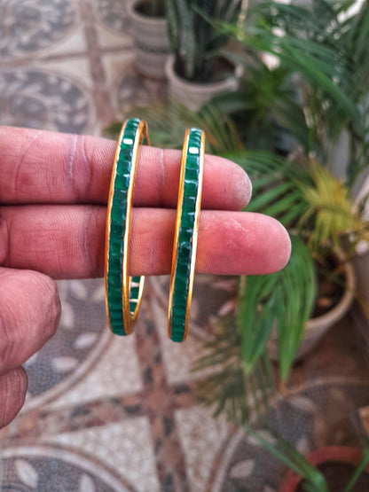 Chonki bangle 92.5 silver bangle in 1 micron gold plating, Green Crystal