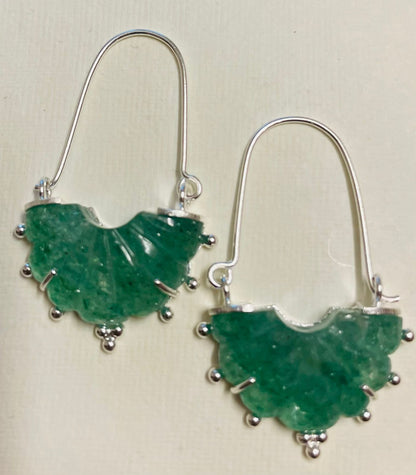 Grapes aventurine carved stone hoops, sterling silver.