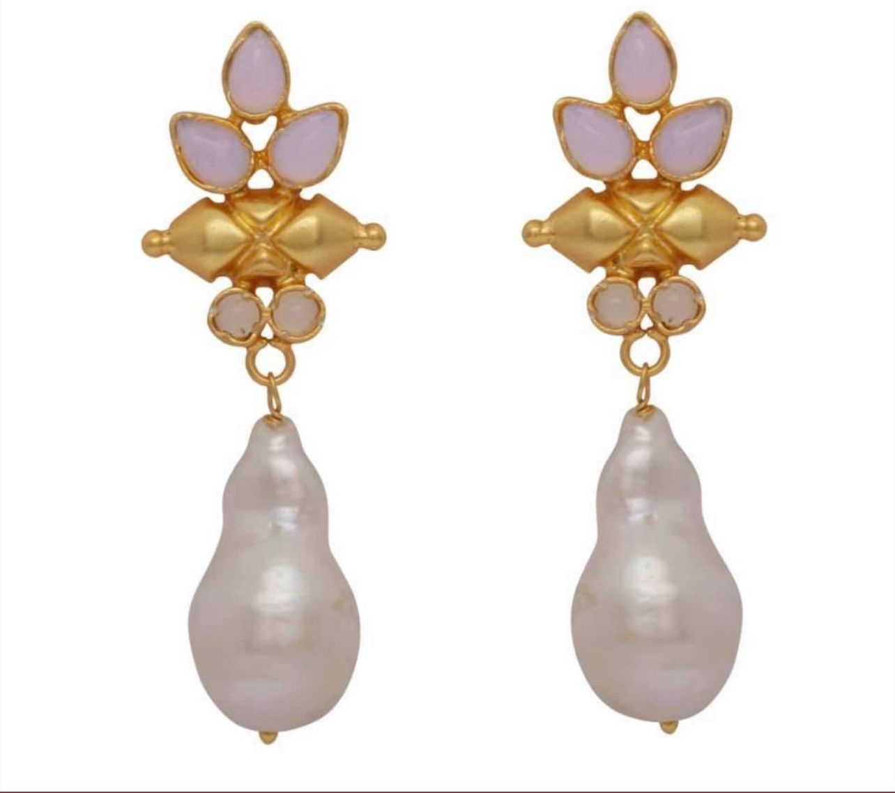 Pink chalcydony pearl drop earrings. Sterling silver with 1 micron gold.