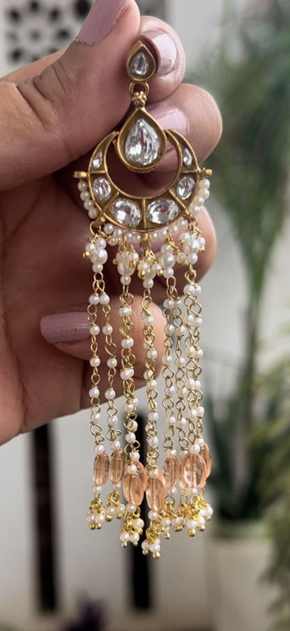 Chandbali silver, 1 micron gold plating, Billor Polki with fresh water pearls.