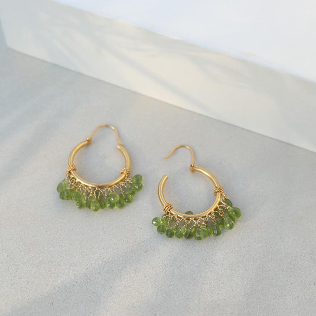 Sterling silver hoops with 1 micron gold plating Peridot.