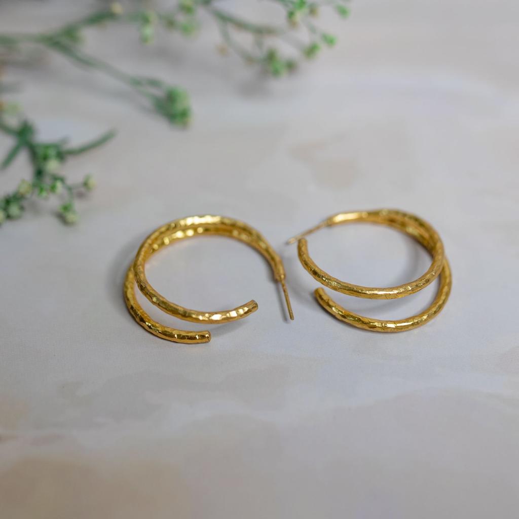 Sterling silver hoops with 1 micron gold plating.