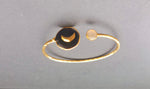 Load image into Gallery viewer, Sterling silver adjustable, Crescent bracelet with 24 karat gold plating, Rose quart and enamelling.

