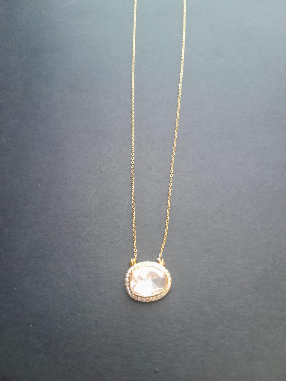 Sterling silver Moissanite Polki necklace with 24 karat gold plating. 