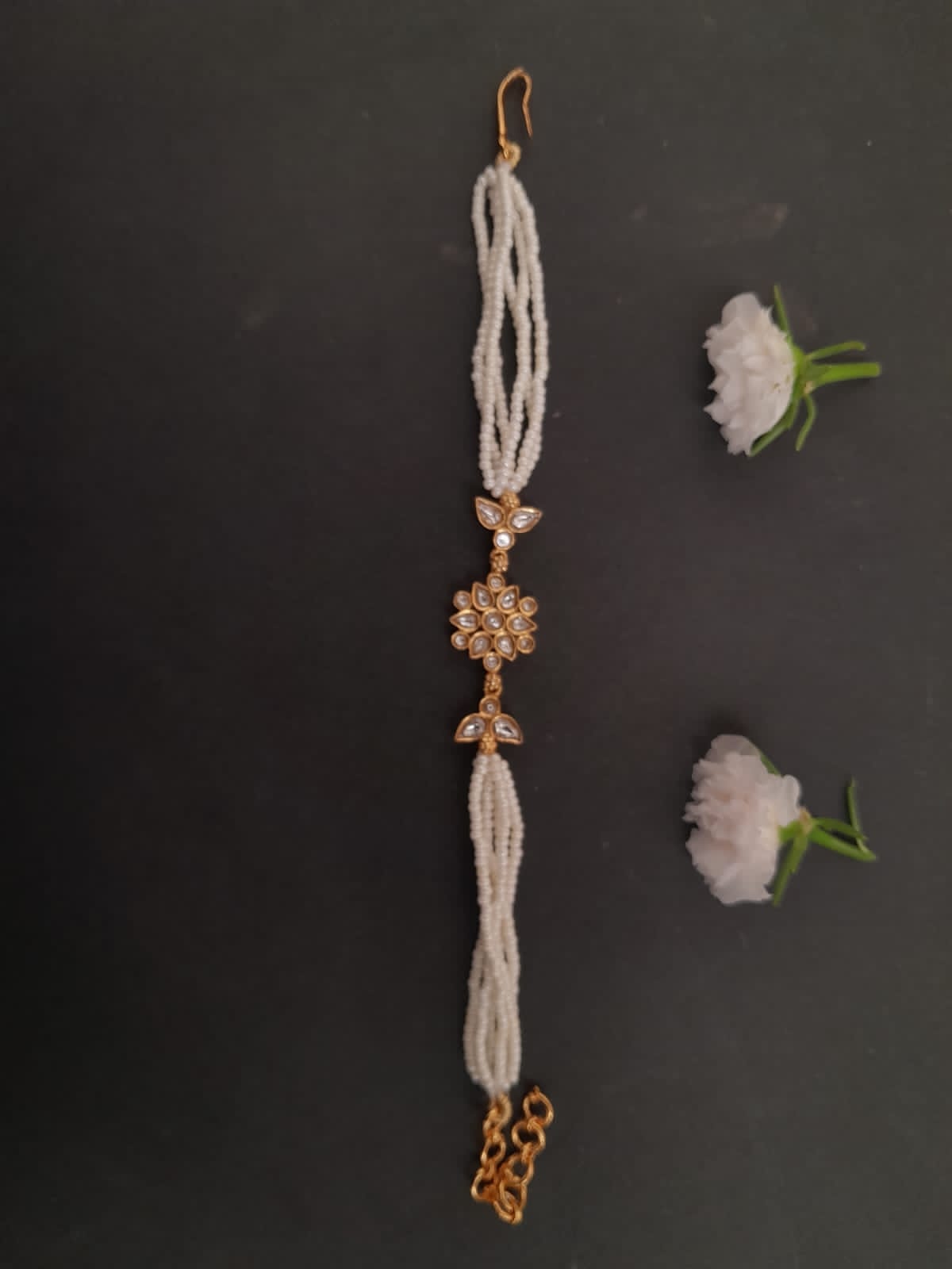 Sterling silver bracelets, with 24 karat gold plating, Billor Polki and Faux Pearls. 