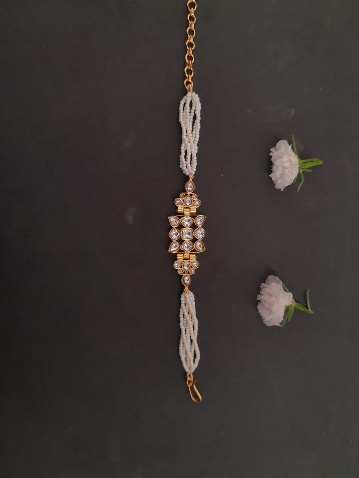 Sterling silver bracelets, with 24 karat gold plating, Billor Polki and Faux Pearls. 