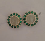 Load image into Gallery viewer, Moonstone green onyx stud Sterling silver earrings, Moonstone and green quartz. 
