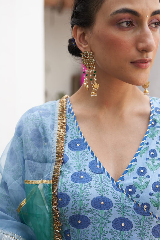 Sterling silver Chand hoops in Jadau Chand drops with Billor Polki and pearls, Green onyx and red quartz.