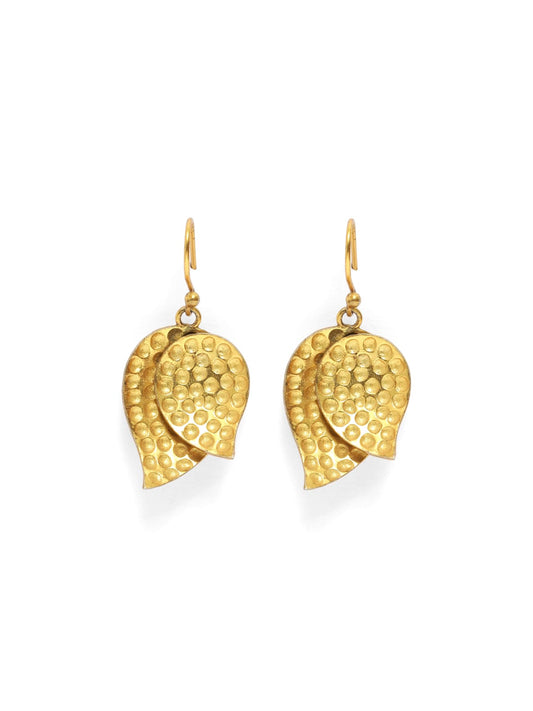 92.5 silver Gold plated hook texture leaf earrings.