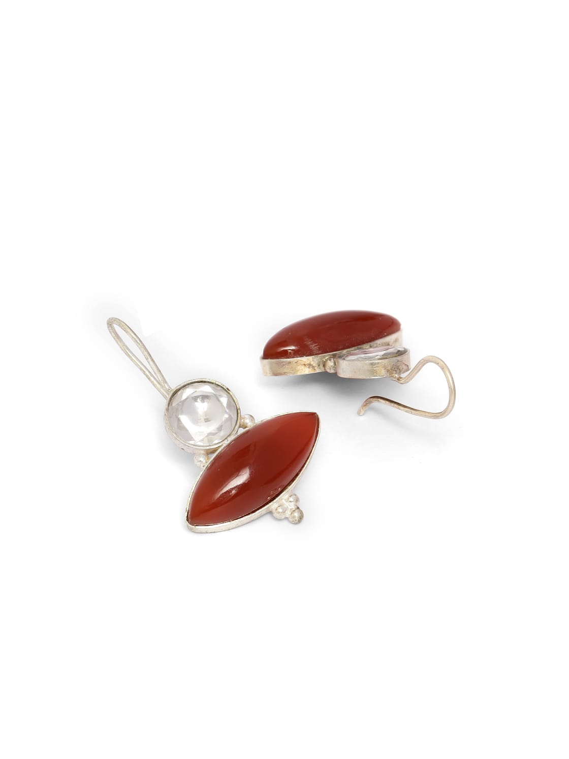 Red onyx polki hook earrings in 92.5 Silver.