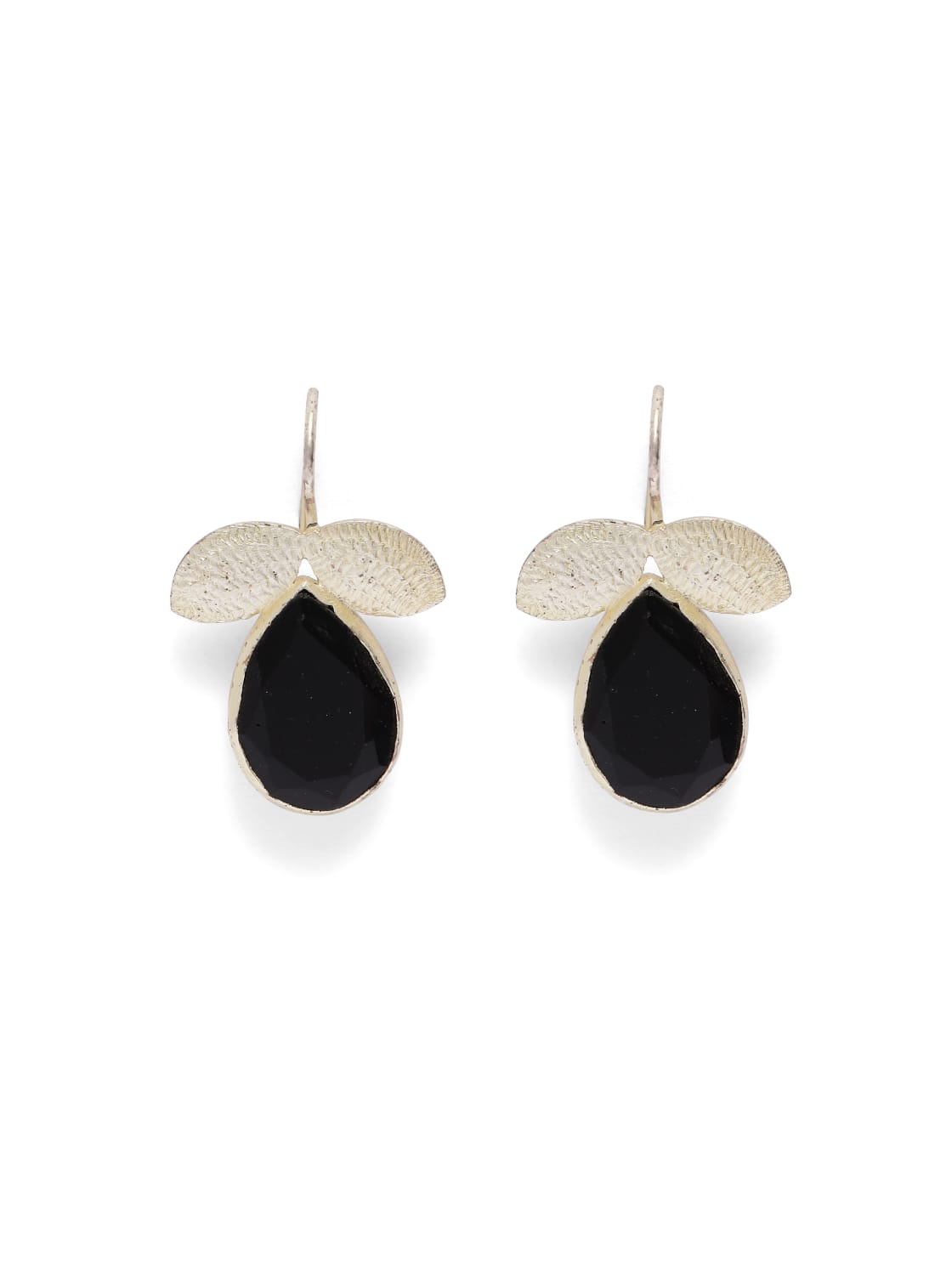 Black onyx faceted with textured leaf earrings in 92.5 Silver.