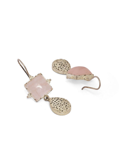 92.5 sterling silver, Rose quartz with textured pear shape earrings