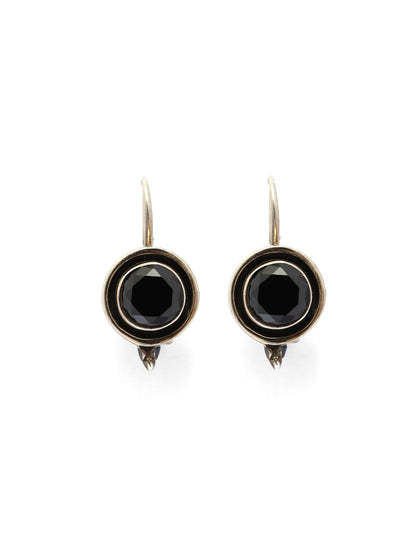 92.5 sterling silver Black onyx faceted hook earrings