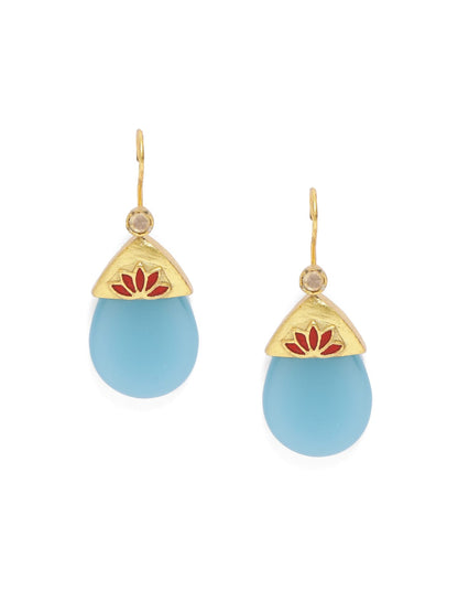 92.5 sterling silver gold plated enamel with blue chalcy earrings.