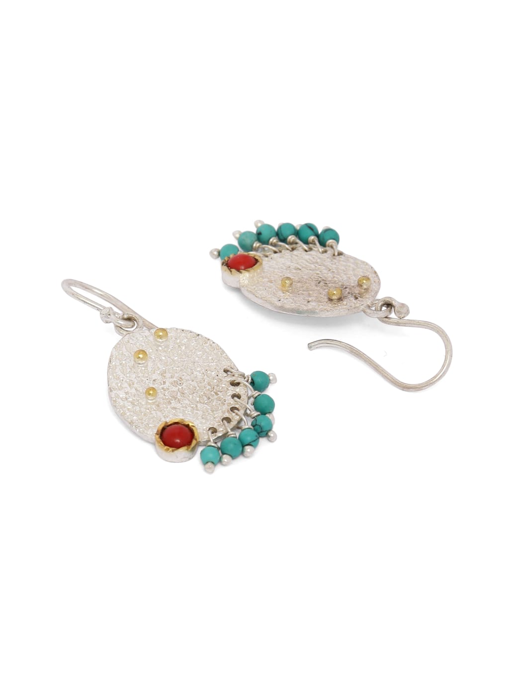 92.5 sterling Silver two tone with Turquoise beads hook earrings.