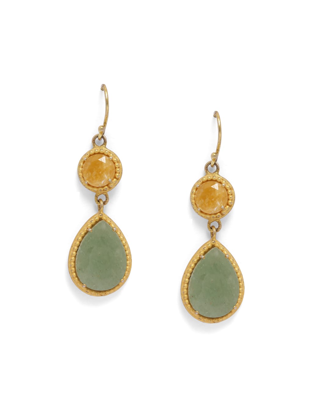 92.5 sterling Silver Gold plated with faceted yellow aventurine and grapes aventurine hook earrings.