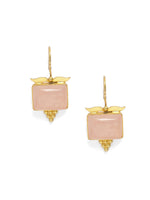 Load image into Gallery viewer, 92.5 Gold plated rose Quartz hook earrings.
