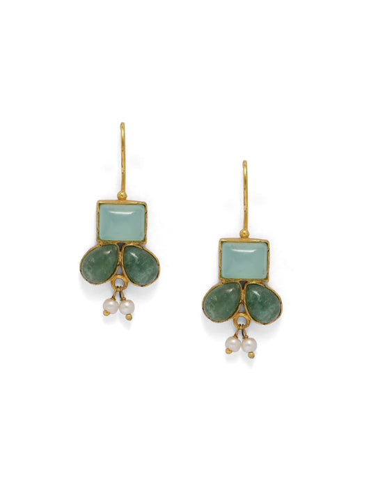 92.5 sterling Silver aqua chalcy grapes aventurine with pearl hook earrings.