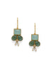 92.5 sterling Silver aqua chalcy grapes aventurine with pearl hook earrings.