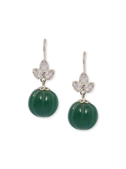 92.5 sterling Silver with carved melon green Onyx ball earrings.