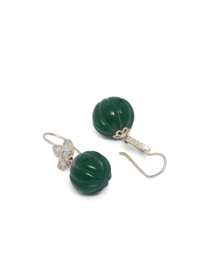 92.5 sterling Silver with carved melon green Onyx ball earrings.